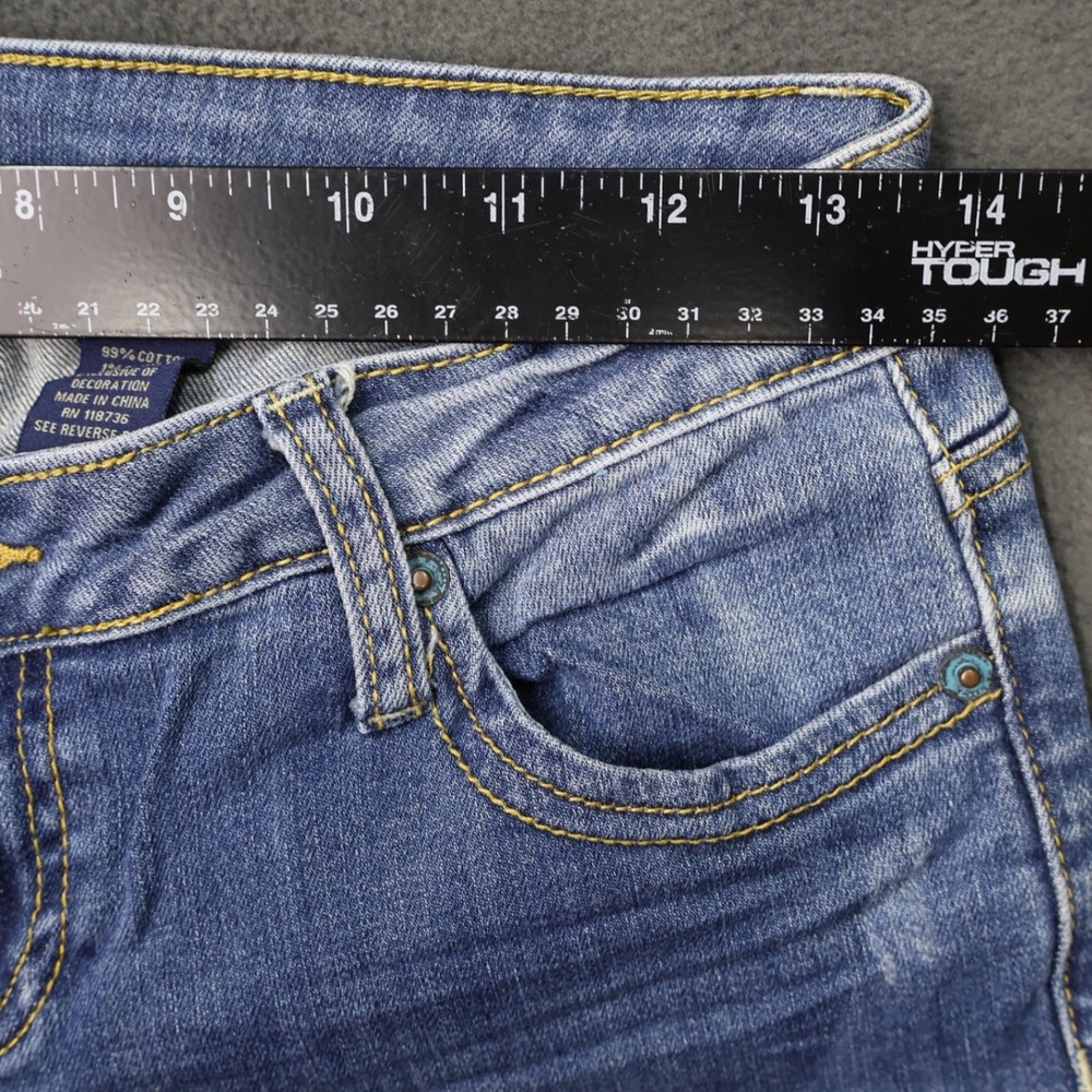 Womens Low Rise Skinny Jeans Medium Wash Embroidered Back Pockets Blue Size 7 - Picture 7 of 11